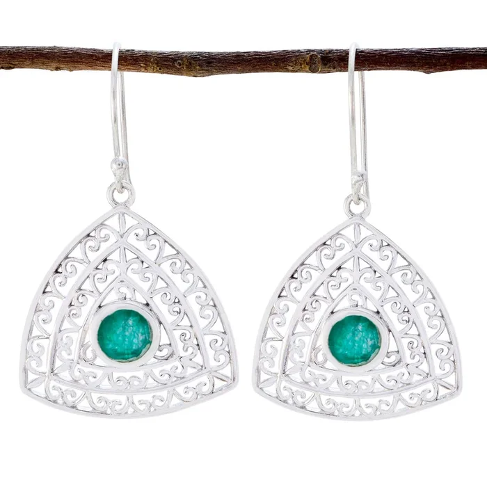 Indian Emerald French Pilar Solitaire Dangle Green Silver Earring