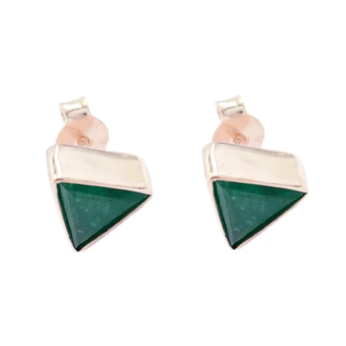 Indian Emerald Moroccan Xiu Solitaire Stud Green Sterling Silver Earring