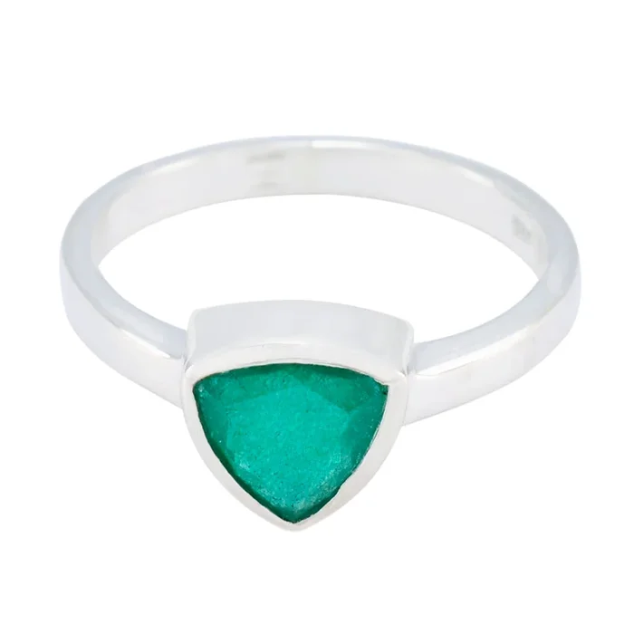 Indian Emerald Solitaire Australian 925 Sterling Silver Green Gemstone Dainty Boho Ring Jewellery