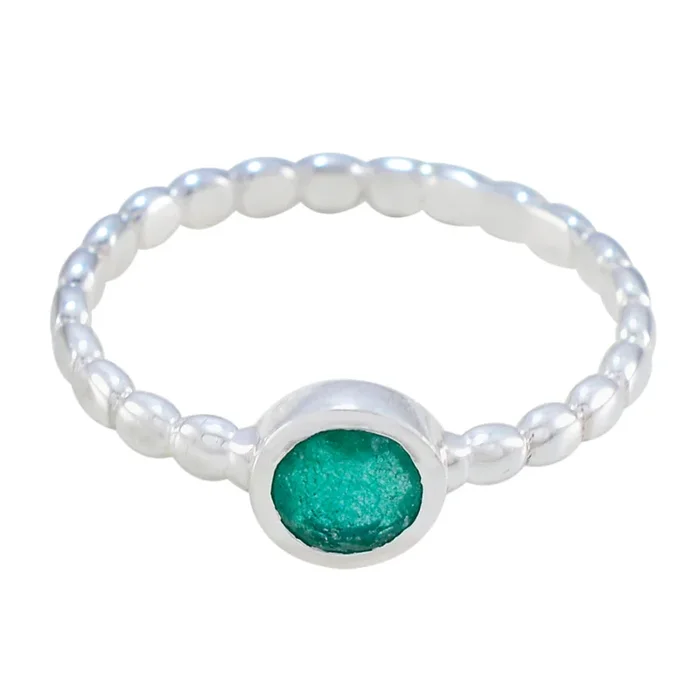 Indian Emerald Solitaire Egyptian Silver Green Gems Slim Graceful Ring Jewellery