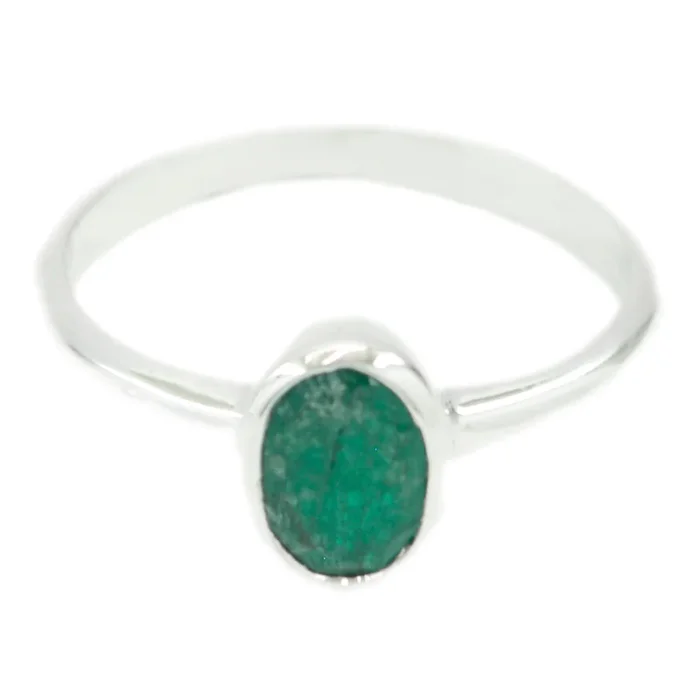 Indian Emerald Solitaire Japanese Silver Green Gemstones Delicate Luxurious Ring Jewelry