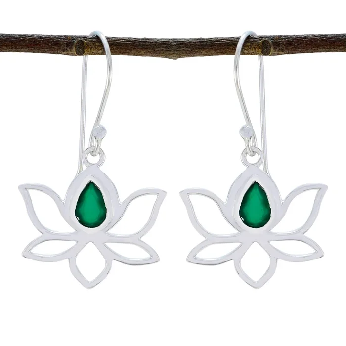 Indian Emerald Spanish Patricia Solitaire Dangle Green 925 Sterling Silver Earring