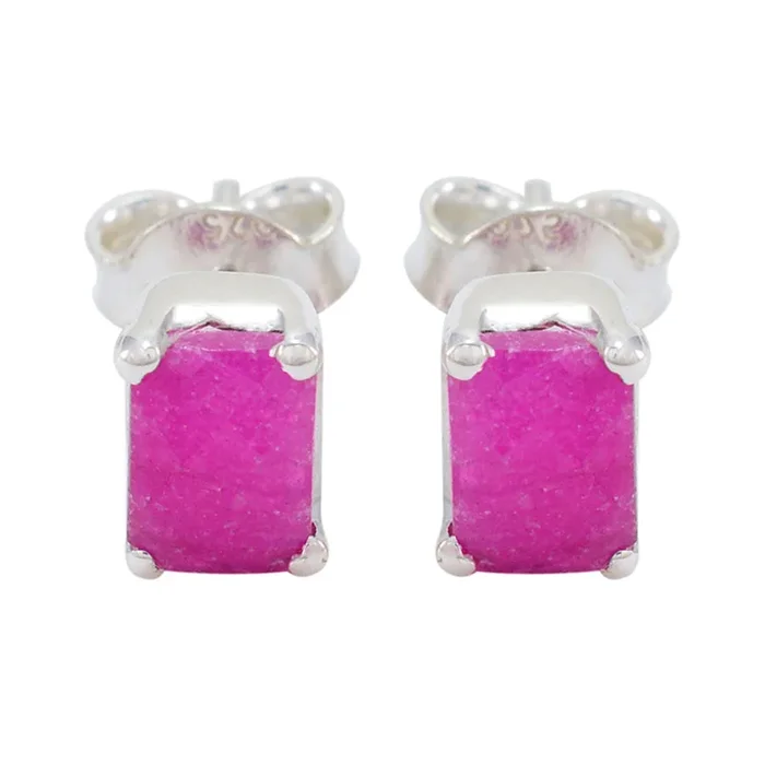 Indian Ruby African Ida Solitaire Stud Red 925 Sterling Silver Earring