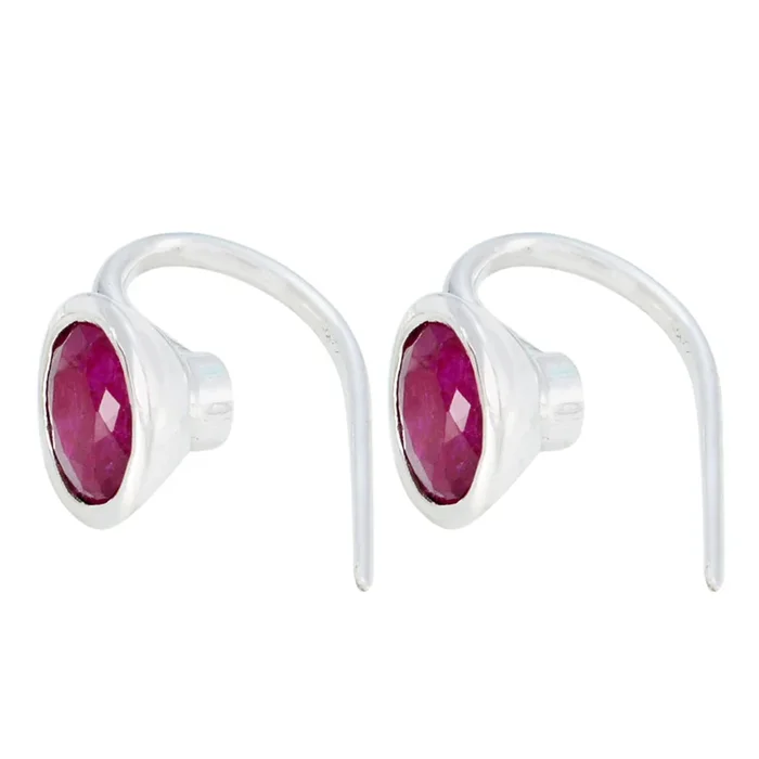 Indian Ruby African Leah Solitaire Dangle Red 925 Silver Earring