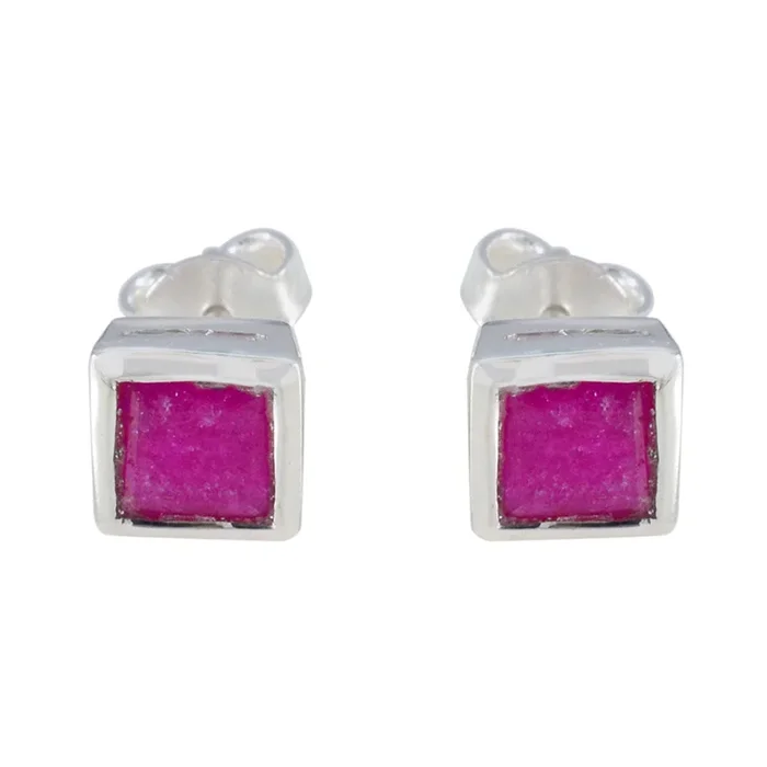 Indian Ruby American Ana Solitaire Stud Red Silver Earring