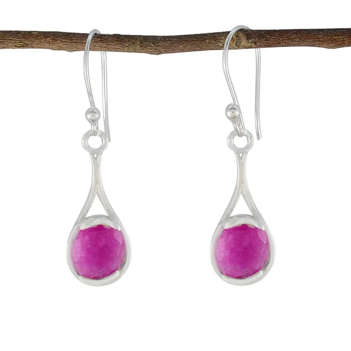 Indian Ruby Egyptian Isabel Solitaire Dangle Red 925 Silver Earring