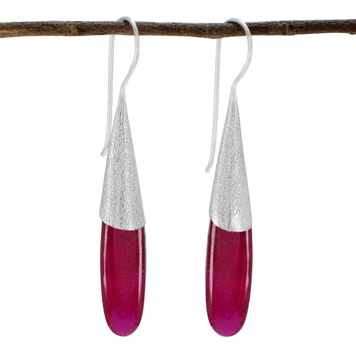 Indian Ruby Korean Mei Solitaire Dangle Red 925 Sterling Silver Earring