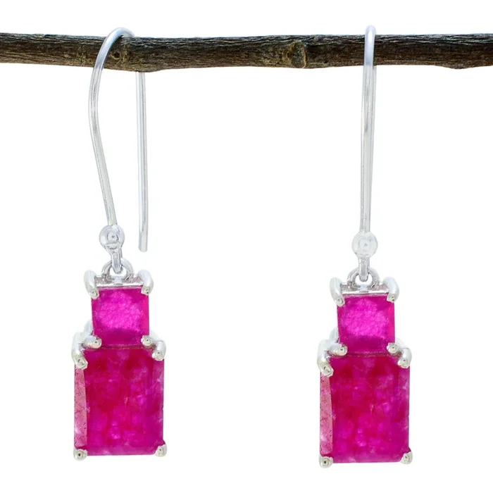 Indian Ruby Korean Sofía Toi et Moi Dangle Red 92.5 Silver Earring