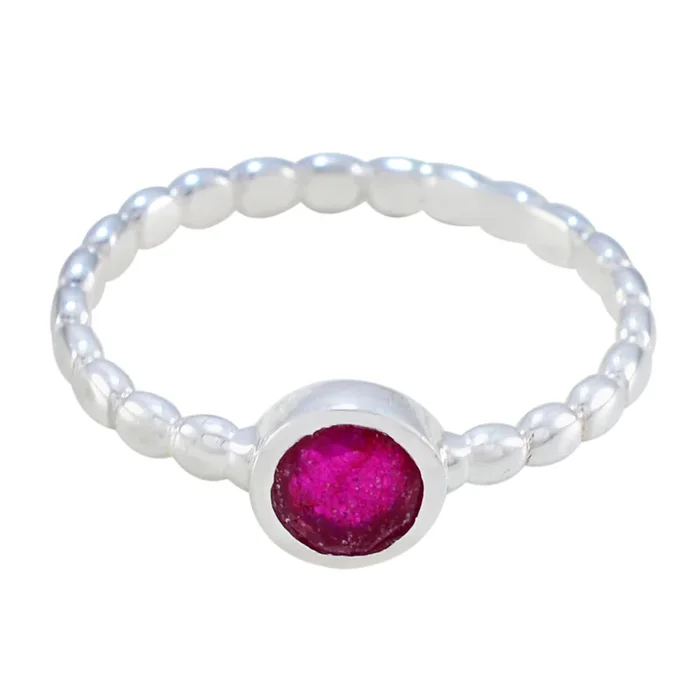 Indian Ruby Solitaire French Sterling Silver Red Gemstone Slim Fairytale Ring Jewelry