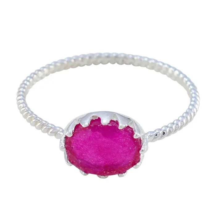 Indian Ruby Solitaire Korean Sterling Silver Red Gemstones Elegant Twist Ring Jewellery