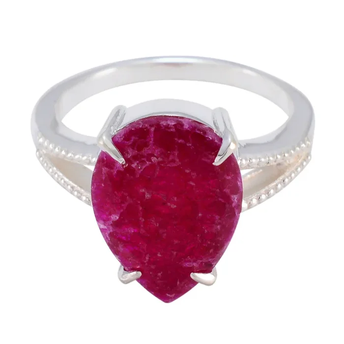Indian Ruby Solitaire Moroccan Silver Red Gems Eye-catching Luxurious Ring Jewelry