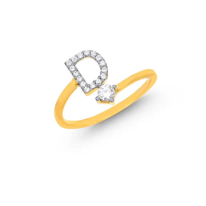 Initial “D” Ring With CZ in 22K Gold