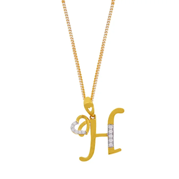 Initial “H” Heart Pendant With CZ in 22K Gold