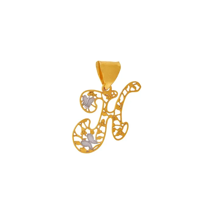 Initial “H” Two tone Pendant in 22K Gold