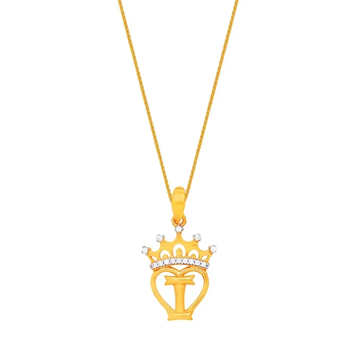 Initial “I” Pendant with CZ in 22K Gold