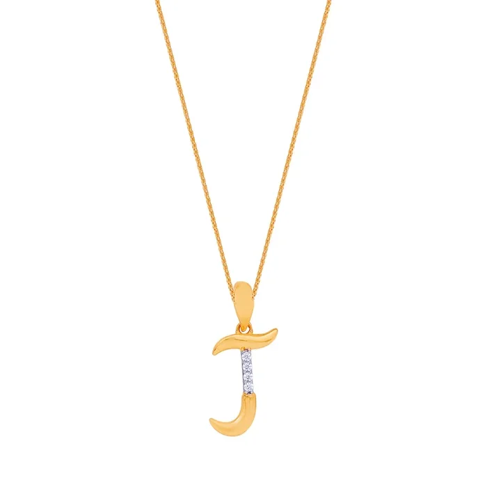 Initial “J” Pendant with CZ in 22K Gold