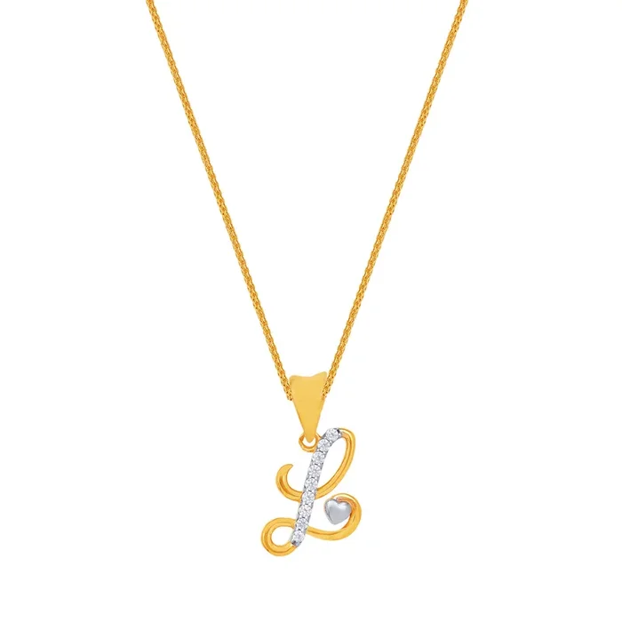 Initial “L” Two tone Pendant with CZ in 22K Gold