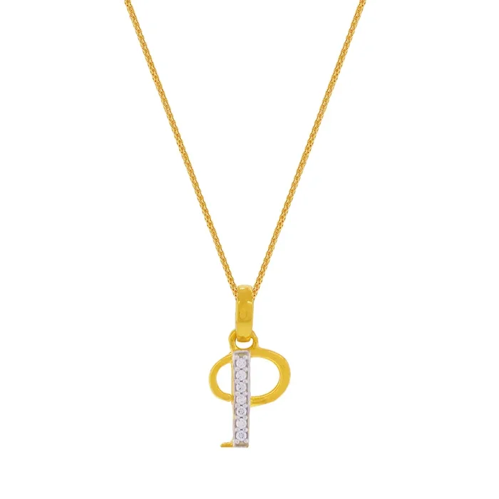 Initial “P” Two tone Pendant with CZ in 22K Gold