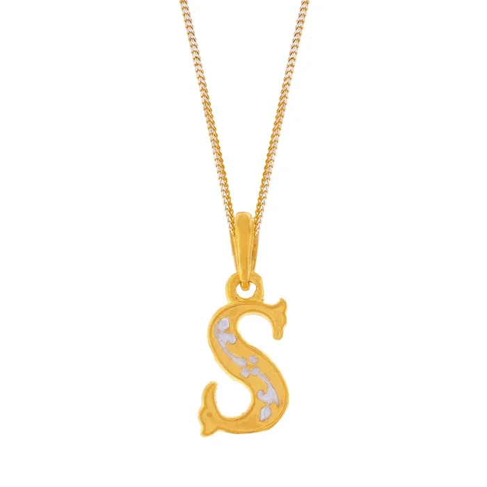 Initial “S” Two tone Pendant in 22K Gold