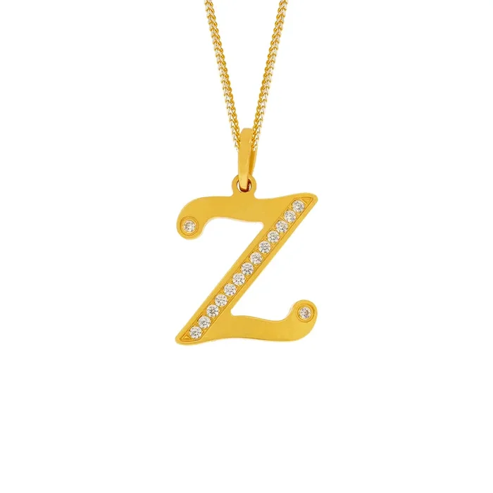 Initial “Z” Pendant with CZ in 22K Gold