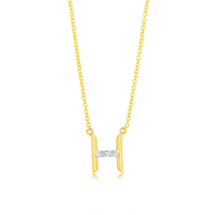 Initial H Diamond Pendant in 9ct Yellow Gold