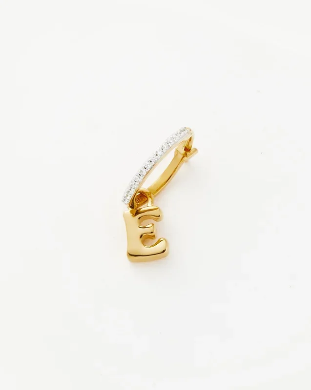 Initial Single Charm Hoop Earring – Initial E | 18ct Gold Vermeil