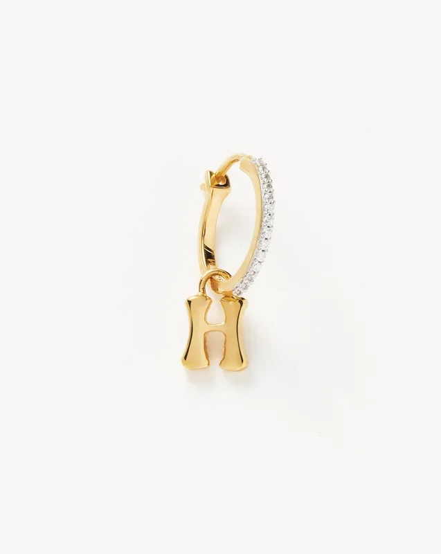 Initial Single Charm Hoop Earring – Initial H | 18k Gold Vermeil