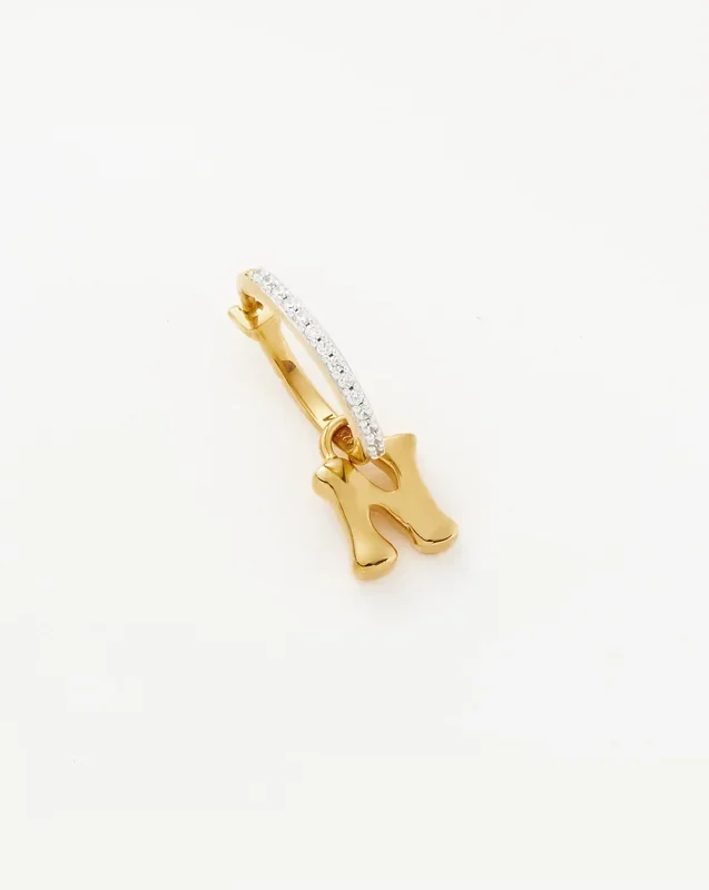 Initial Single Charm Hoop Earring – Initial N | 18k Gold Vermeil