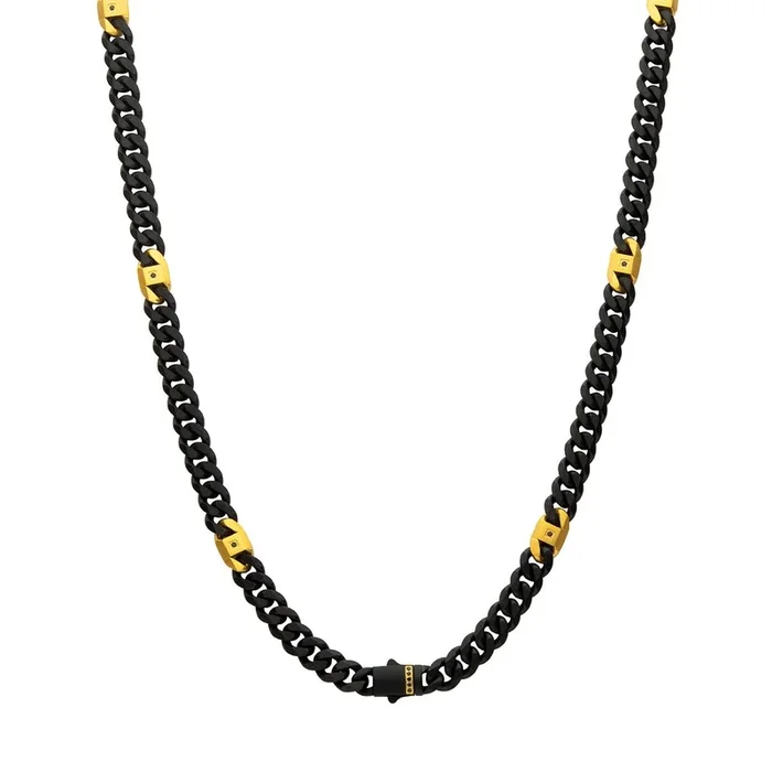 Inox 24-inch 8MM Black IP Stainless Steel Miami Cuban Chain with Black Sapphire