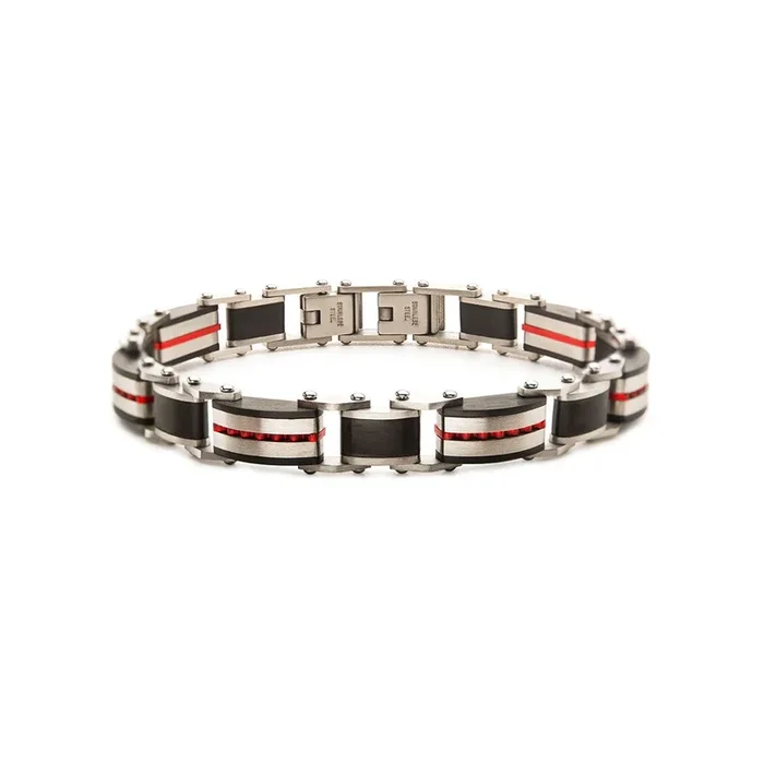 Inox Black and Red IP Stainless Steel 8.25-inch Dante Bracelet