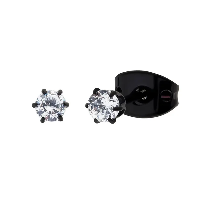 Inox Black Titanium and 3MM Cubic Zirconia Stud Earrings