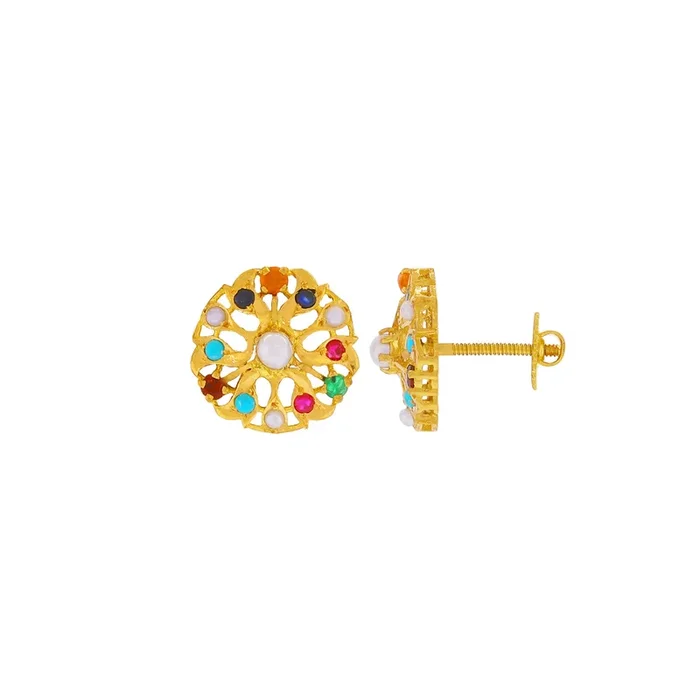 Intricate Earrings With Navratan in 22K Gold