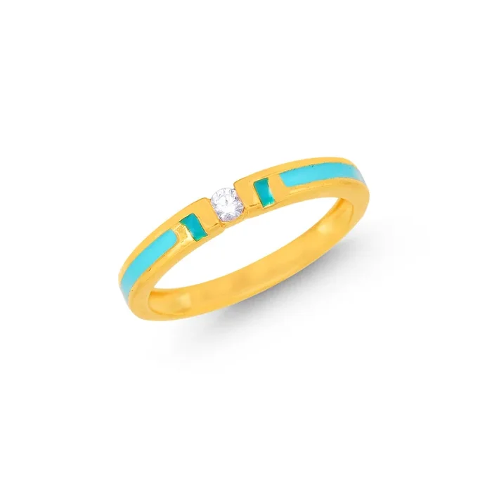 Intricate Minakari Ring With CZ in 22K Gold