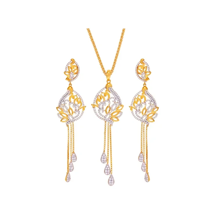 Intricate Two tone Pendant Set With CZ in 22K Gold