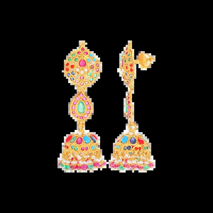 Intriguing Jumkha with Navratan Gemstone in 22K Gold