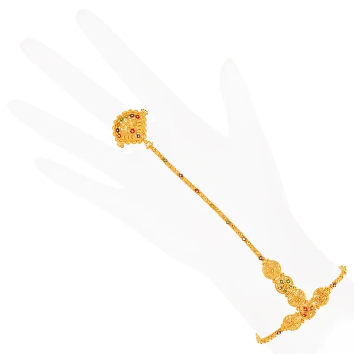 Intriguing Minakari Finger Bracelet in 22K Gold