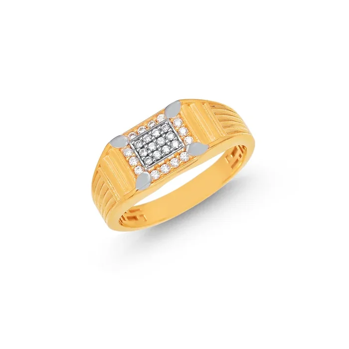 Intriguing Two tone Mens Ring With CZ in 22K Gold