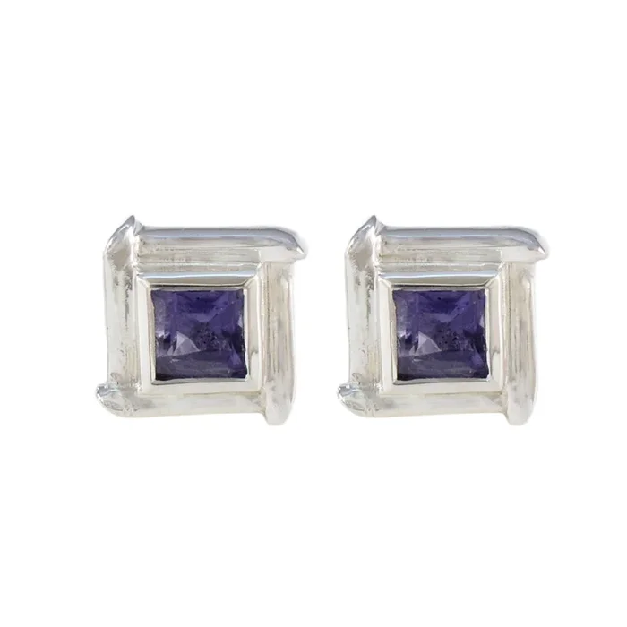 Iolite American Amanda Solitaire Stud Blue 925 Silver Earring
