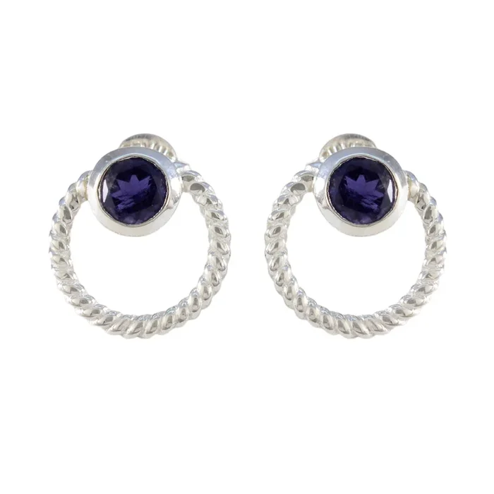 Iolite American Fernanda Solitaire Stud Blue 92.5 Silver Earring