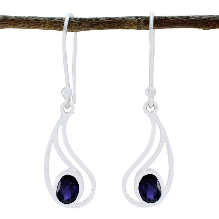 Iolite Australian Claire Solitaire Dangle Blue Sterling Silver Earring