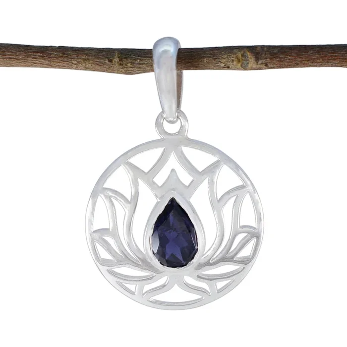 Iolite Dainty French 92.5 Silver Solitaire Charlotte Rope-Wire Blue Pendant Jewellery