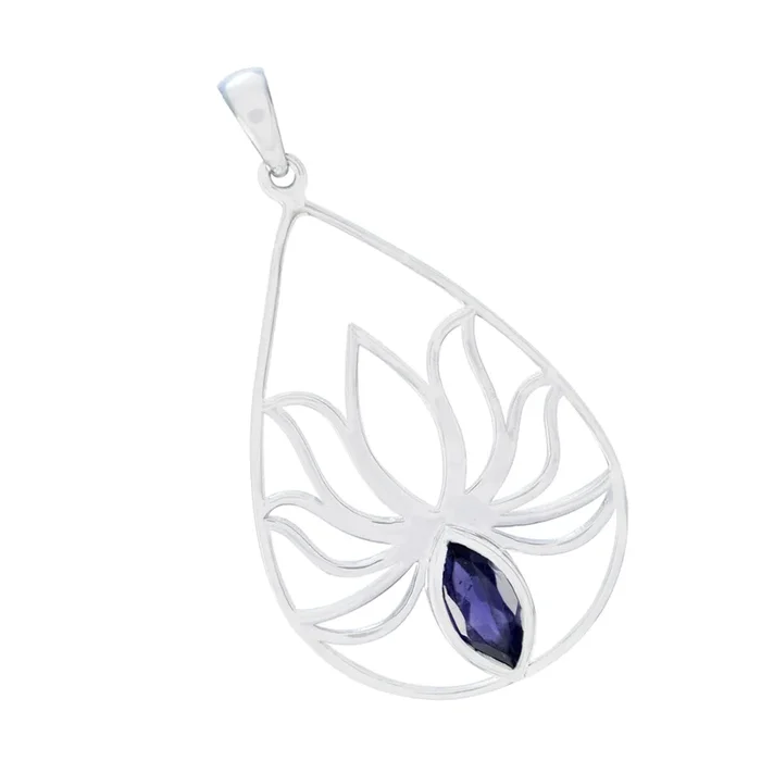 Iolite Dainty Italian Silver Solitaire Eva Rope-Wire Blue Pendant Jewelry