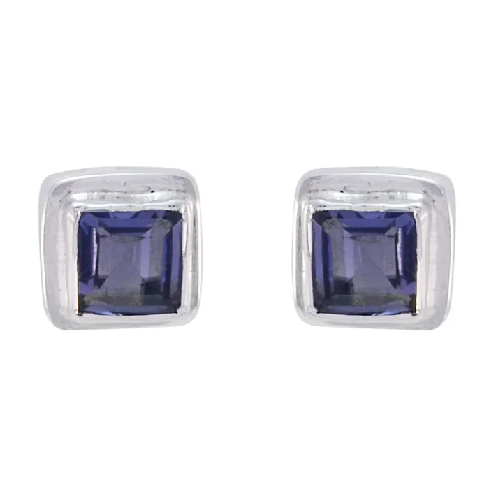 Iolite German Patricia Solitaire Stud Blue Sterling Silver Earring