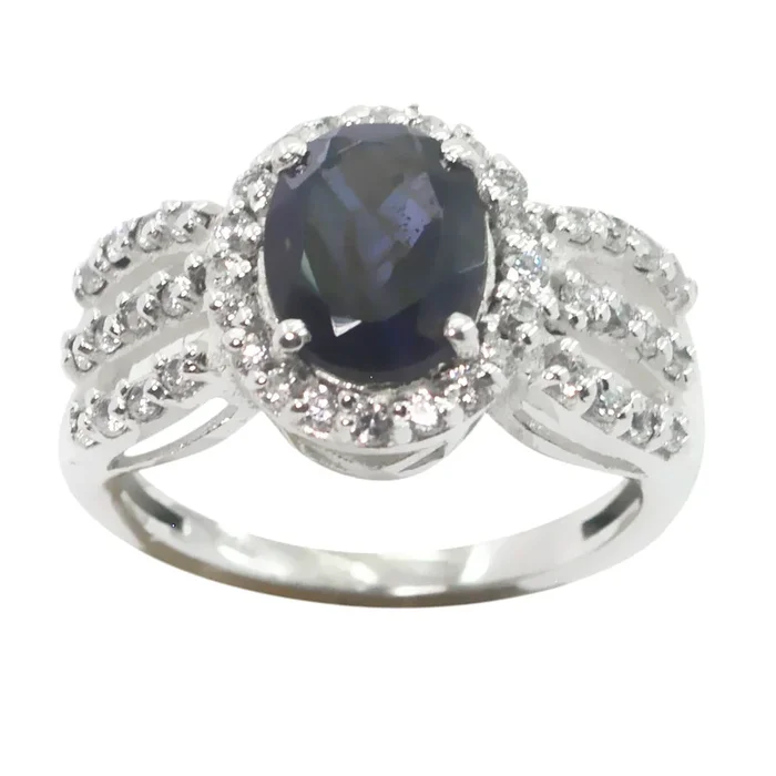 Iolite Halo Egyptian Silver Blue Gemstone Eye-catching Modern Ring Jewellery