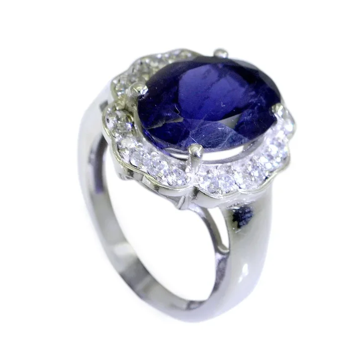 Iolite Halo Egyptian Silver Blue Gemstone Eye-catching Trendy Ring Jewellery