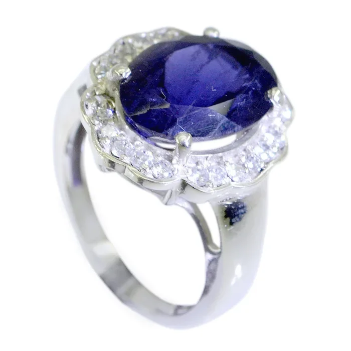 Iolite Halo French 925 Sterling Silver Blue Gemstone Edgy Abstract Ring Jewelry