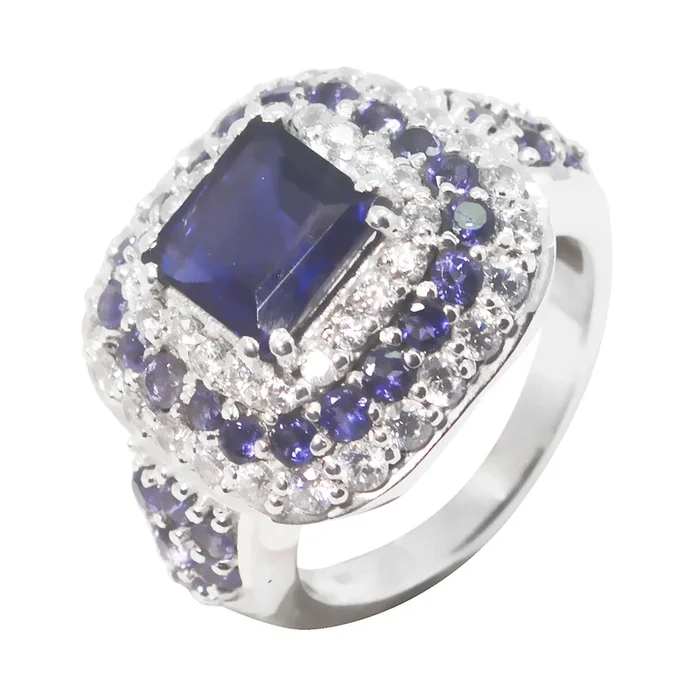 Iolite Halo French Silver Blue Gems Edgy Modern Ring Jewelry