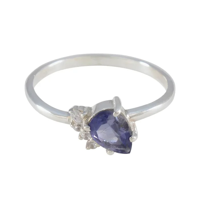 Iolite Halo Japanese 92.5 Silver Blue Gemstone Elegant Abstract Ring Jewelry