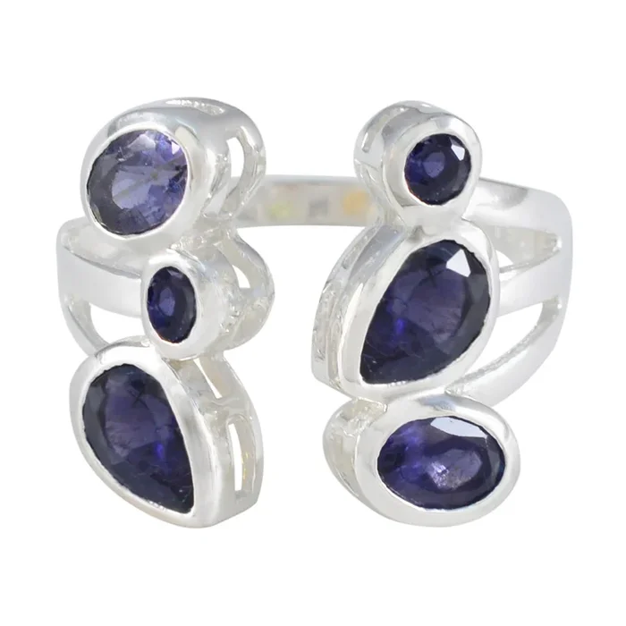 Iolite Hexa Russian 925 Sterling Silver Blue Gemstone Tiny Cultural Ring Jewellery