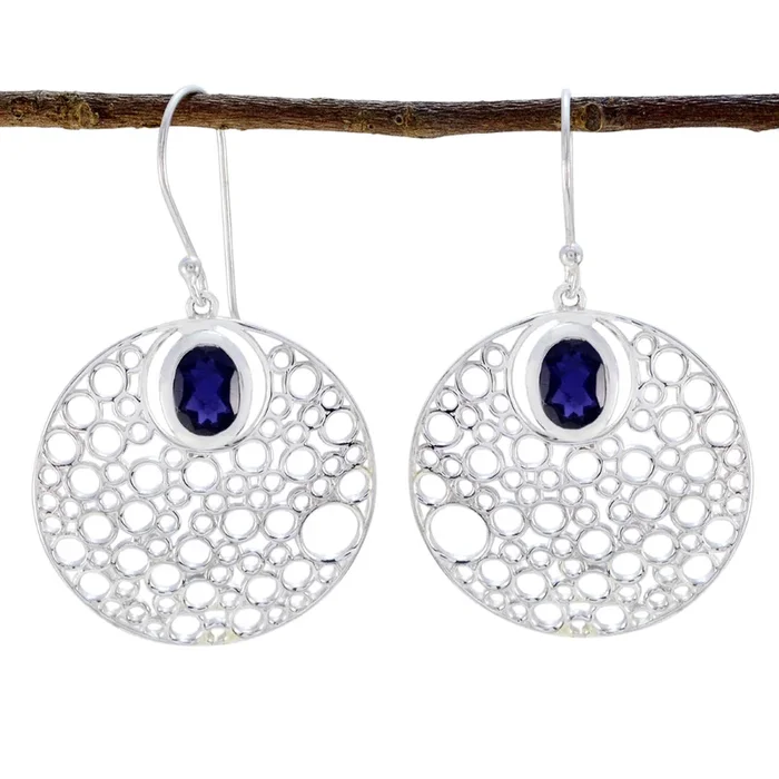 Iolite Korean Bella Solitaire Dangle Blue 92.5 Silver Earring